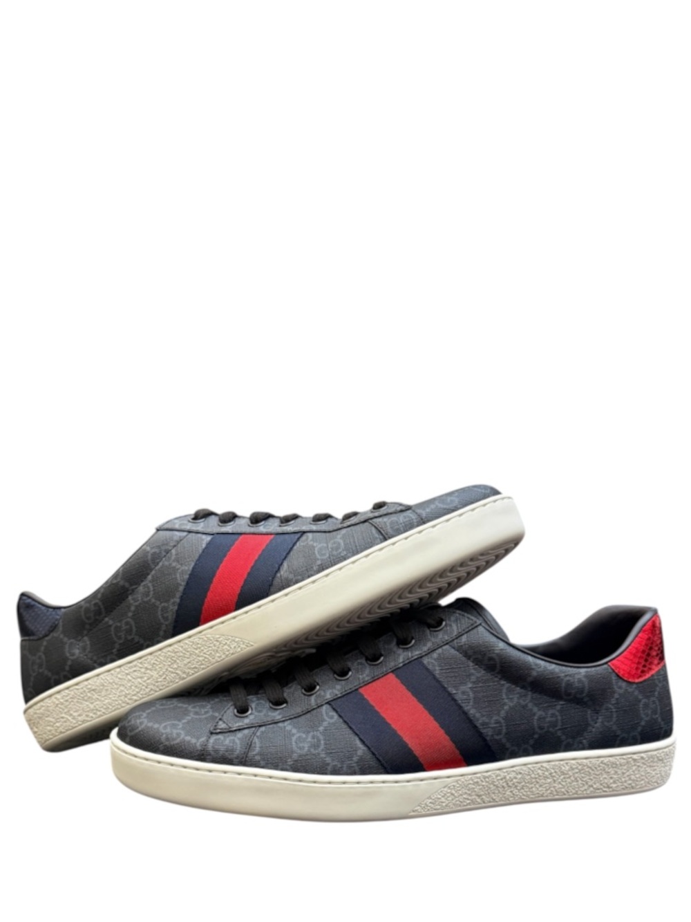 GUCCI - BLACK GREY COATED CANVAS LEATHER “ACE GG SUPREME” SNEAKERS